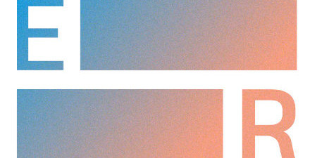 Evolving Regions Logo. Blaues E. Danach ein Balken, der erst blau, dann im Verlauf orange wird. Darunter erst der Balken mit Farbverlauf, danach orangenes R.