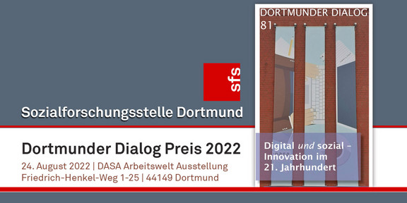 Collage zur Hybridveranstaltung Dort­mun­der Dialog Preis 2022 "Digital und sozial – In­no­va­ti­on im 21. Jahrhundert"