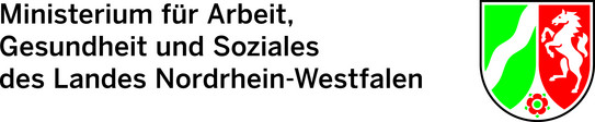 Wappen des Landes NRW, links daneben Schriftzug: "Ministerium für Arbeit, Gesundheit und Soziales des Landes Nordrhein-Westfalen".