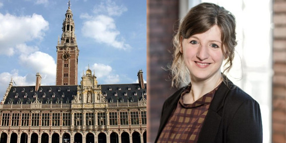 Photo collage: Photo of a KU Leuven building, next to it a portrait photo of Dr. Jennifer Eckhardt