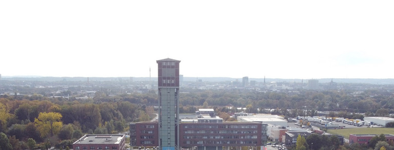 Drohnenfoto der Zeche Minister Stein in Eving aus großer Entfernung