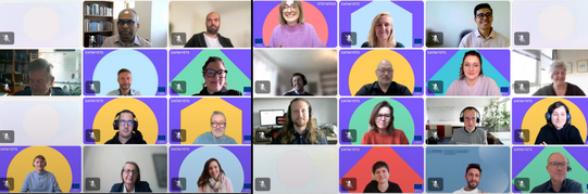 Screenshot einer Videokonferenz mit 28 Teilnehmern