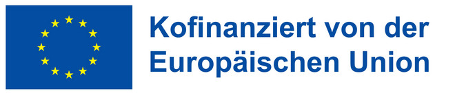 Flagge der EU, daneben Schriftzug: "Kofinanziert von der Europäischen Union".
