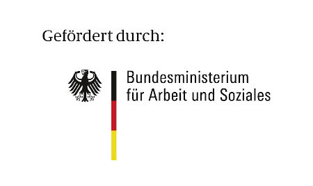 Adler neben schwarz, rot, goldenen Streifen und Schriftzug: Bundesministerium für Arbeit und Soziales