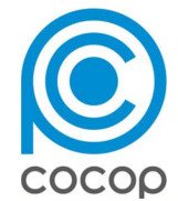 copop logo. blue circle, around it a curved blue "C", around it a blue "P"